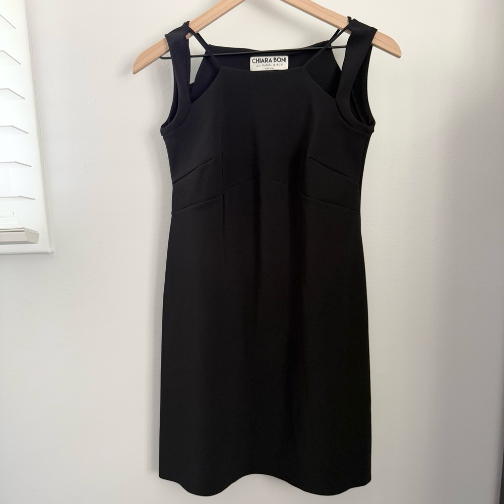 Chiara Boni La Petite Robe 38 US 2 Mini Dress Cut Out Neckline Sheath Black
